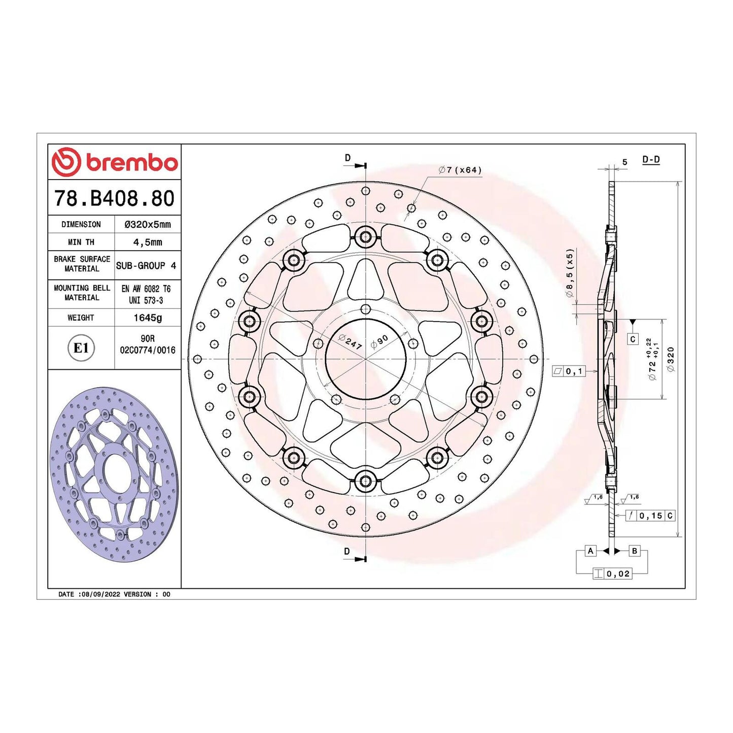 Brembo Prime Serie Oro Front Brake Disc 78B40880