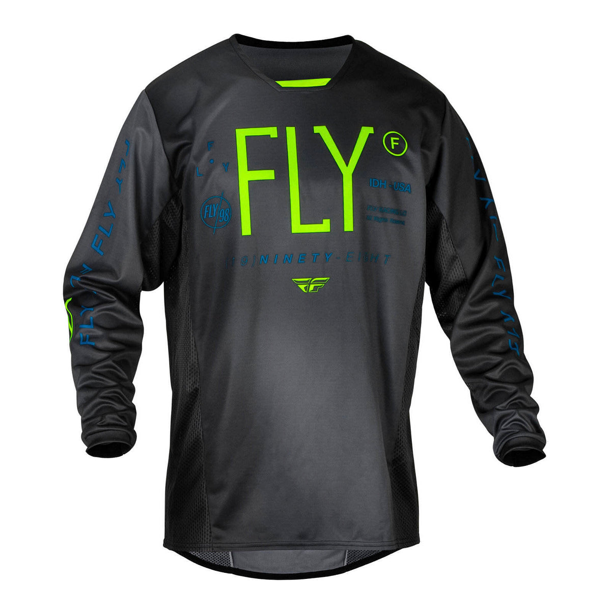 FLY Racing Youth Kinetic Jersey - Charcoal / Neon Green / True Blue