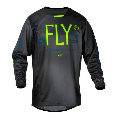 FLY Racing Youth Kinetic Jersey - Charcoal / Neon Green / True Blue
