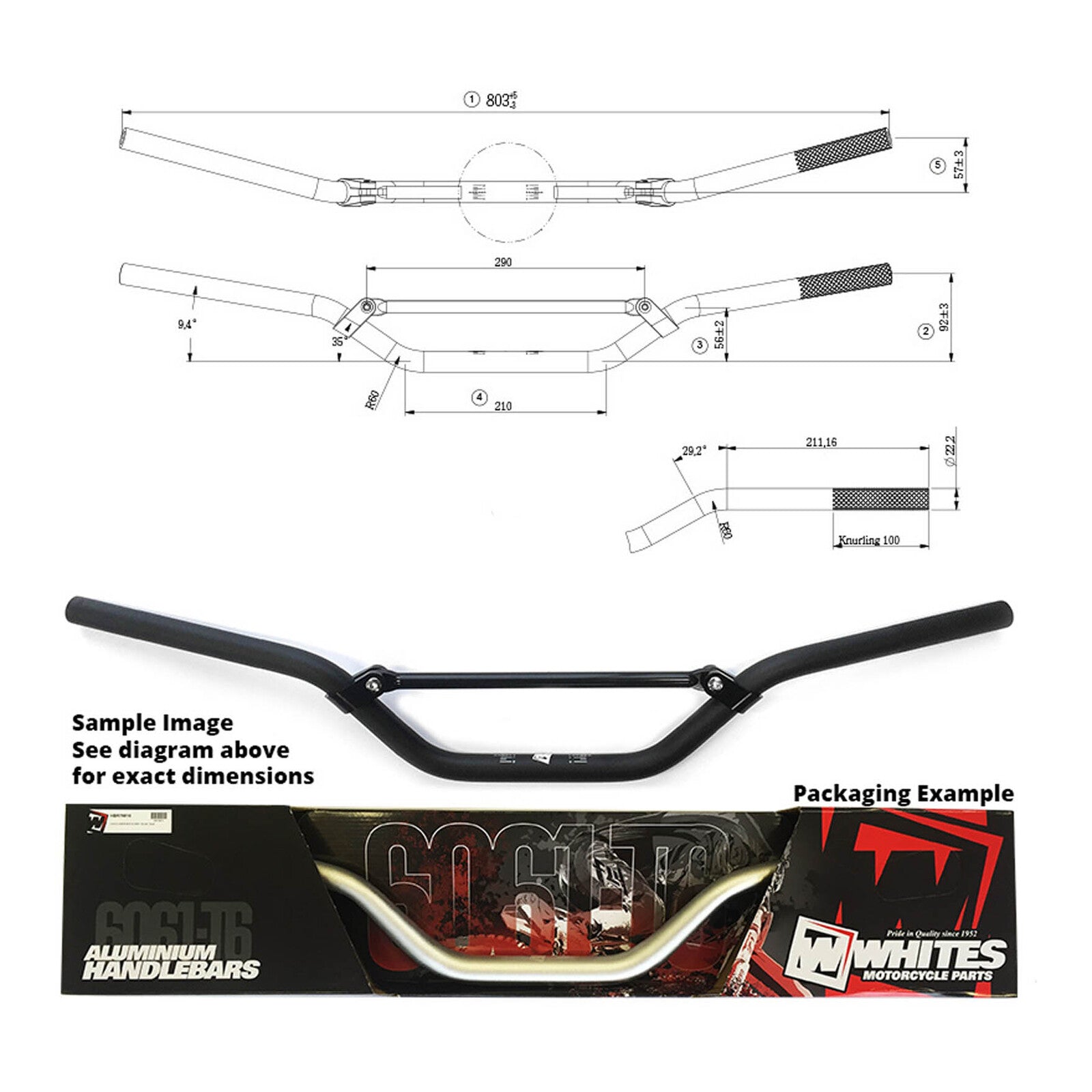 Whites Handlebars Alloy 6061 7/8 (22.2mm) YZ/WR 125-450 Black
