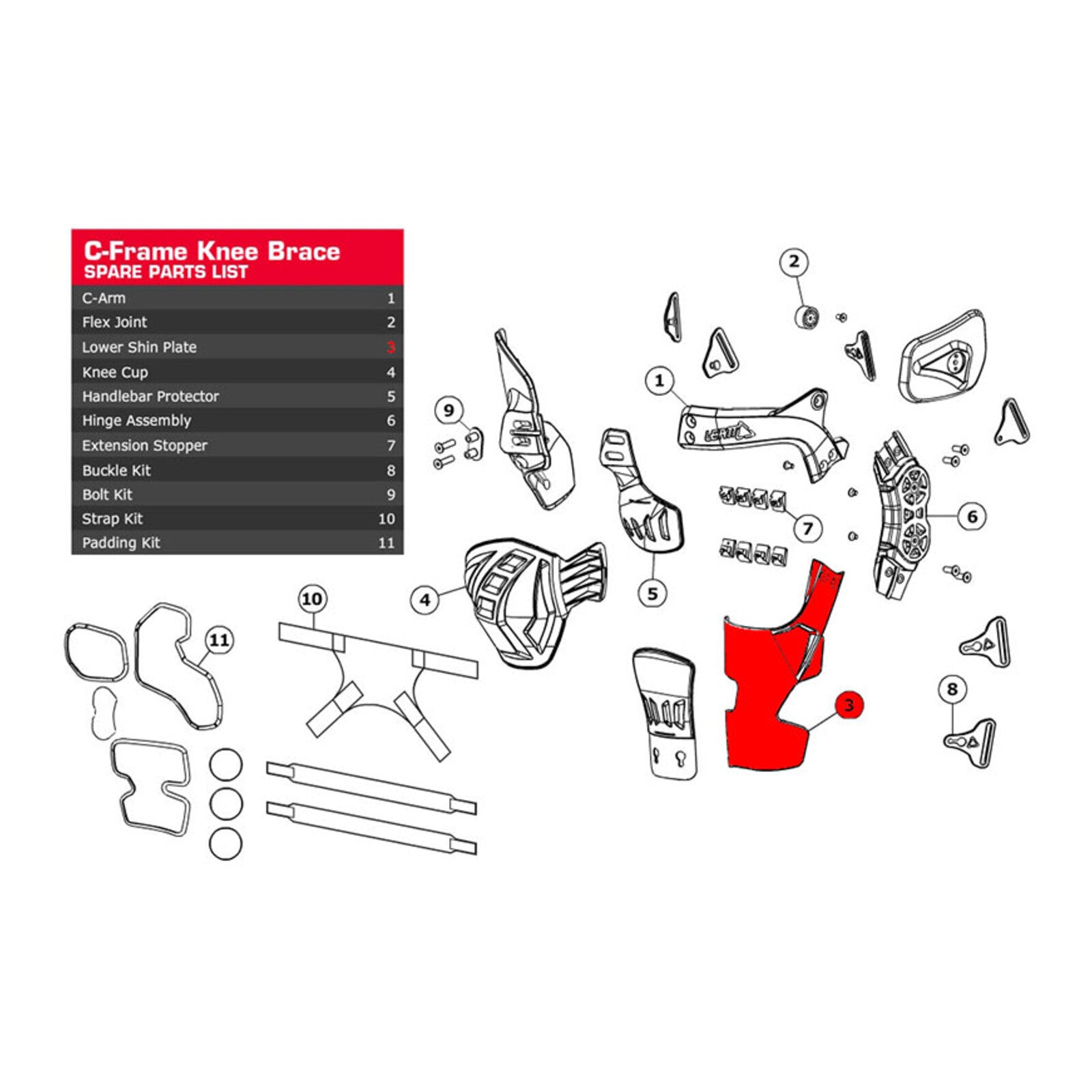 Leatt Lower Shin Plate C-Frame - Carbon Right