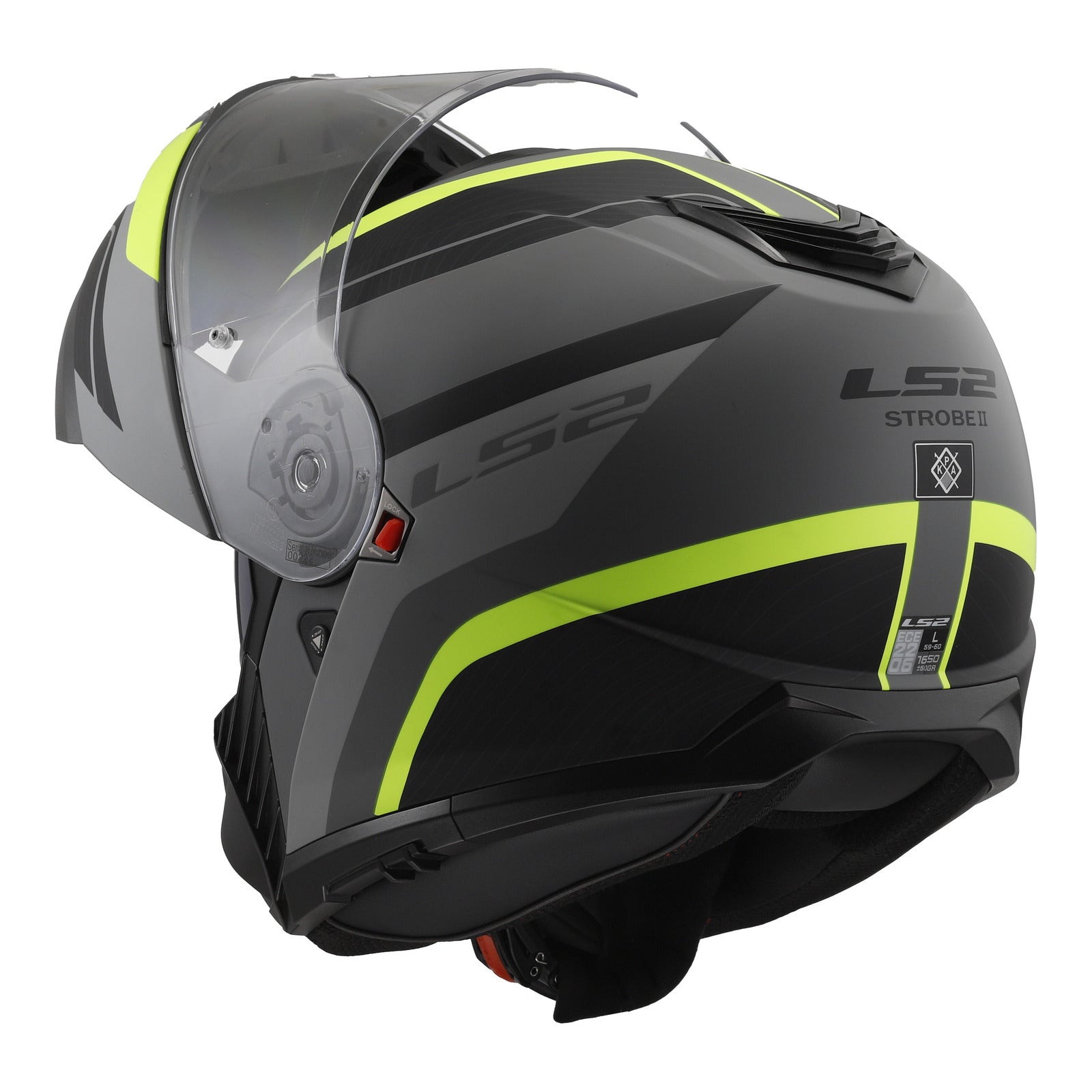 LS2 FF908 Strobe II Monza Flip Front Helmets - Matte Black / Hi-Vis Yellow 06