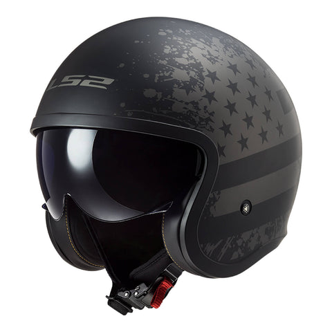 LS2 OF599 Spitfire II Black Flag Helmet - Matte Black / Titanium