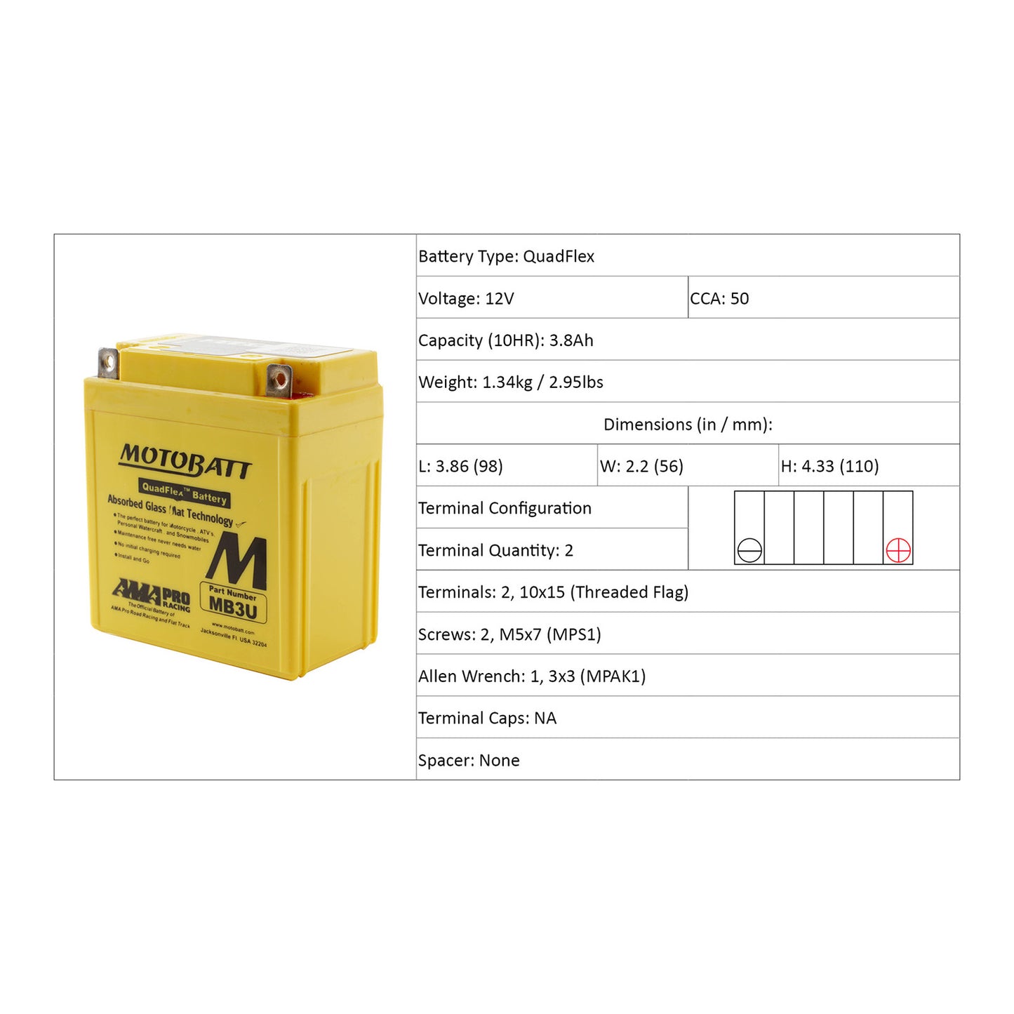 Motobatt Battery Quadflex AGM - MB3U