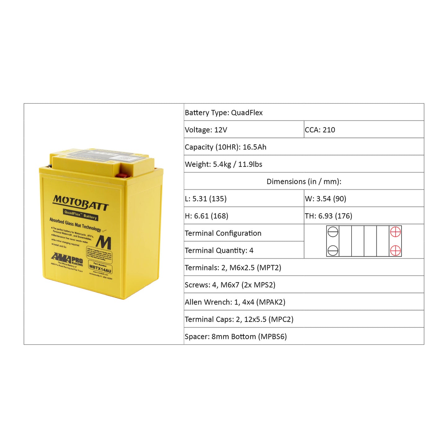 Motobatt Battery Quadflex AGM - MBTX14AU