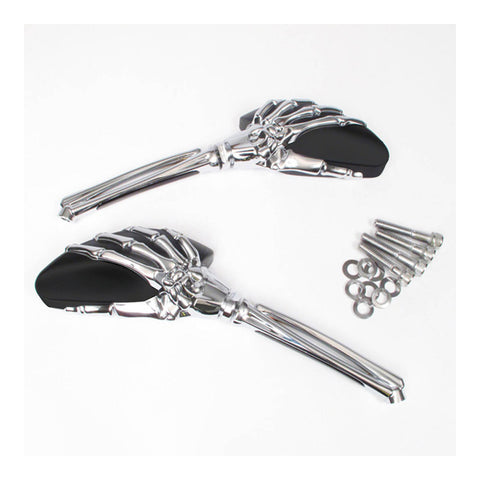 Whites Mirror - Universal Skeleton Hand Chrome / Black Harley (Pair)