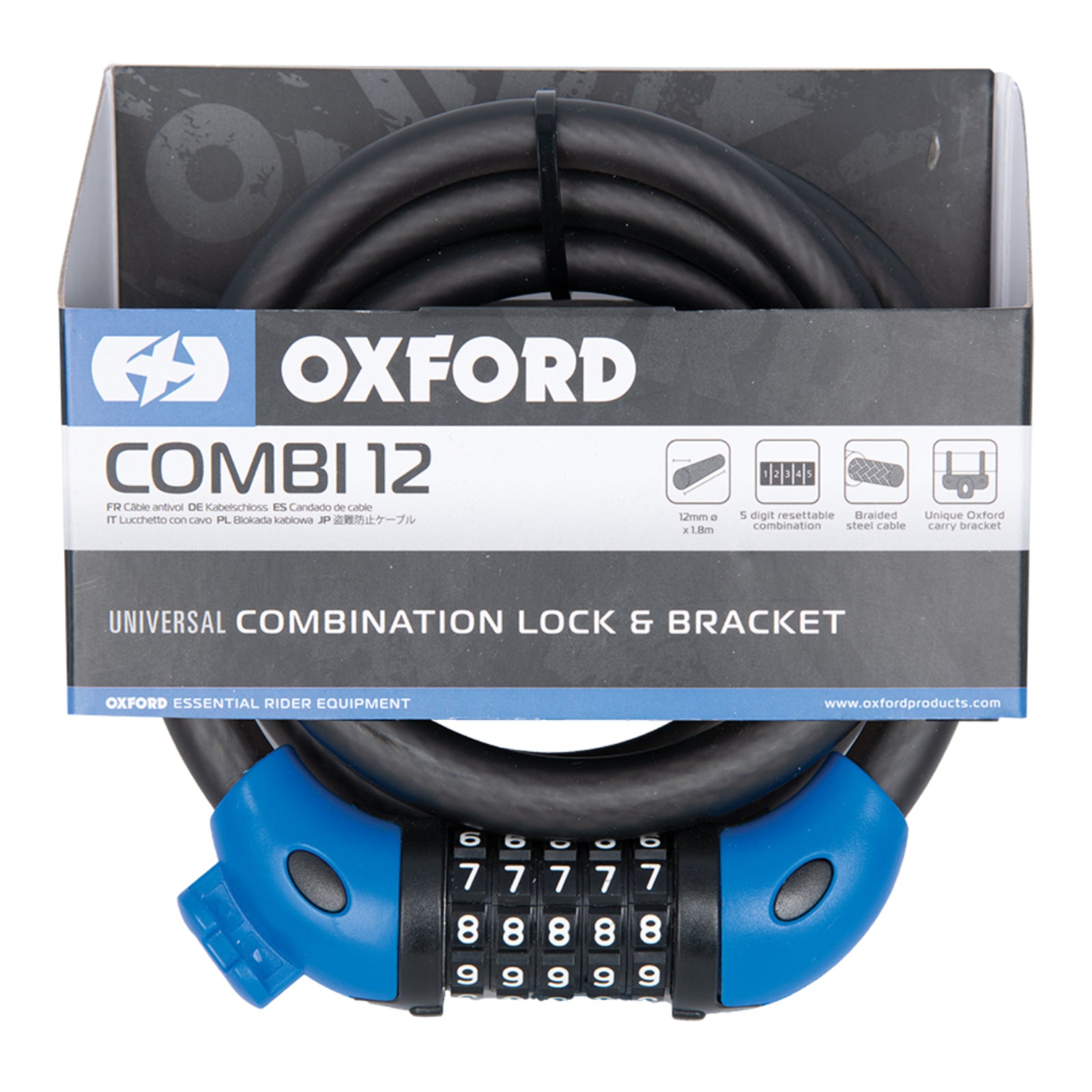 Oxford Combi 12 Combination Cable Lock - Smoke 12mm X 1800mm
