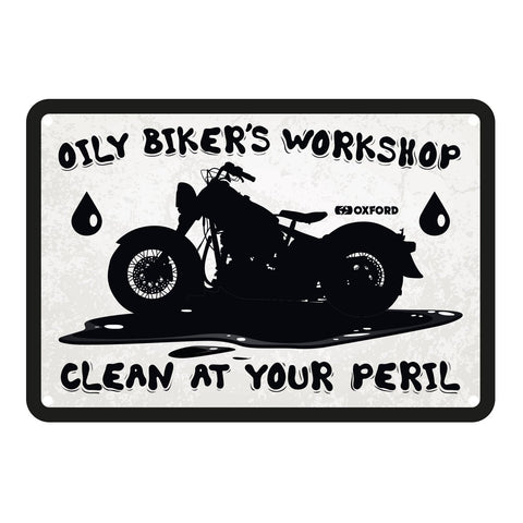 Oxford Garage Metal Sign: Oily Biker's Workshop