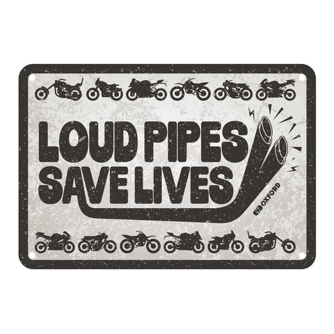 Oxford Garage Metal Sign: Loud Pipes Save Lives