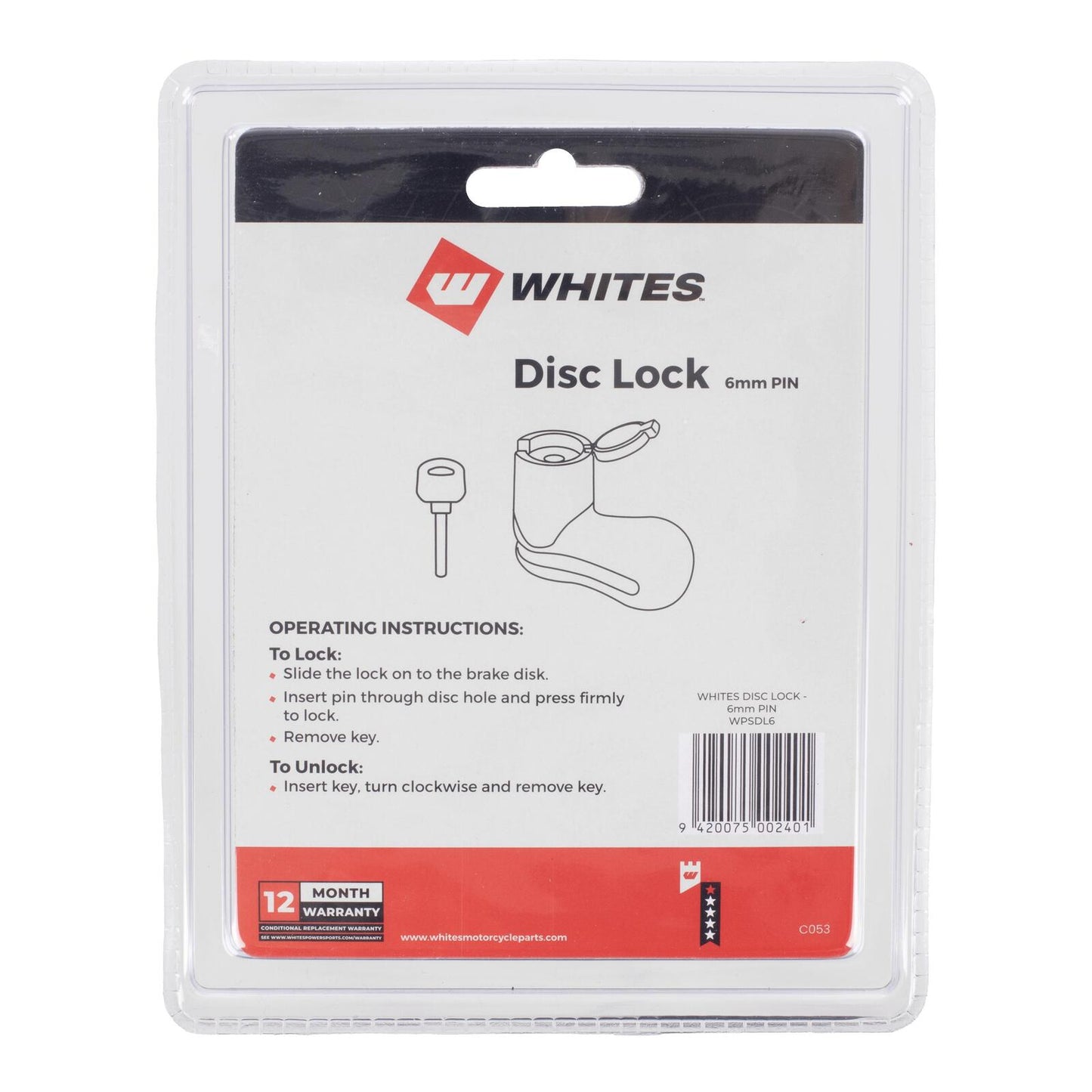 WMP Disc Lock 6mm Pin With Disc Lock Reminder